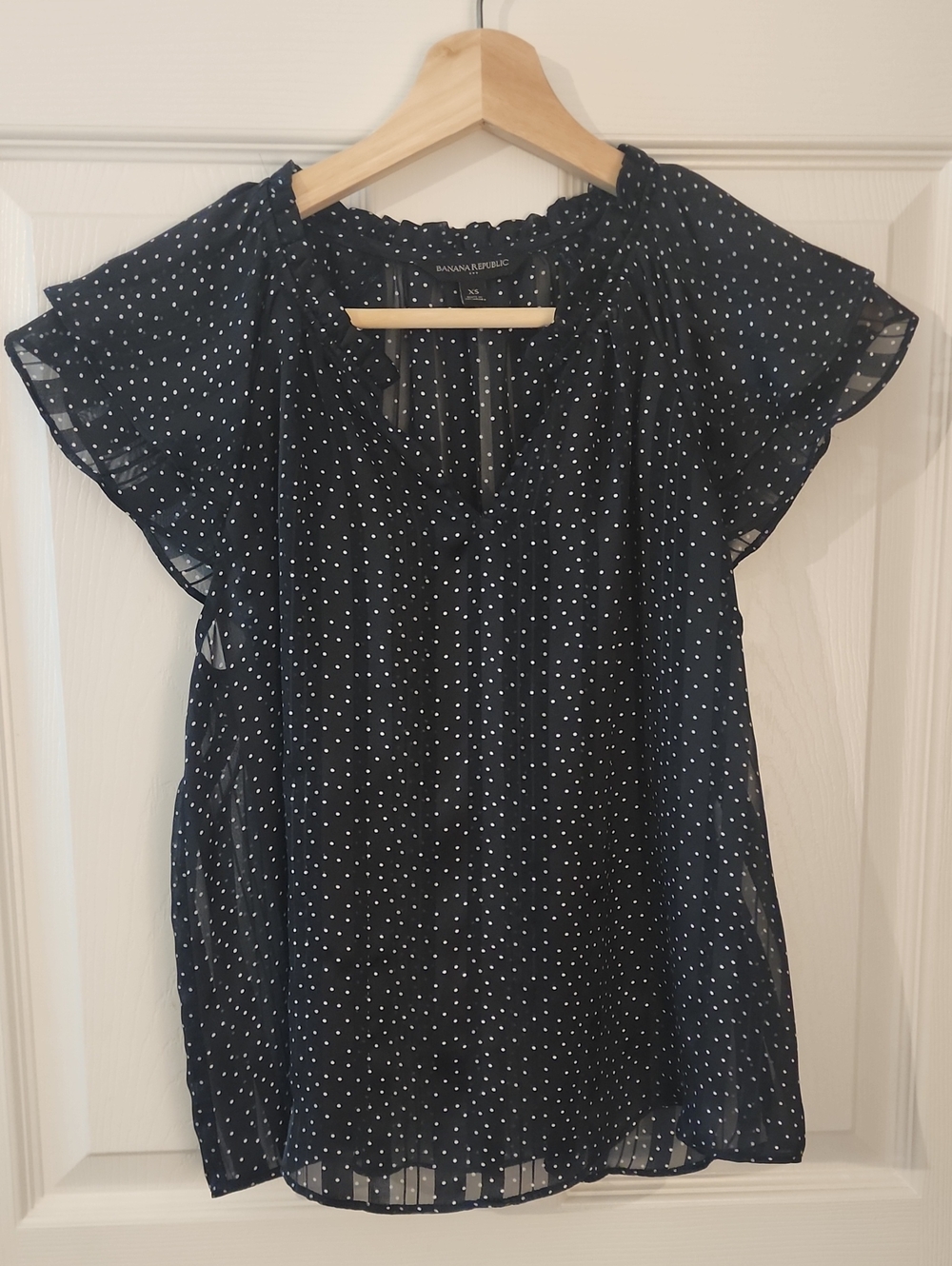 Banana Republic Navy Polka Dot Ruffle Sleeve Blouse